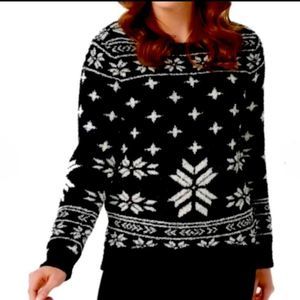 Barefoot Dreams Cozy Chic XS Sweater Fair Isle Print Black Seaside Crew Neck